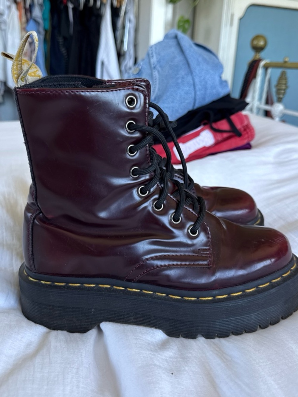 Dr. Martens Women's Burgundy Lace-Up Platform Boots